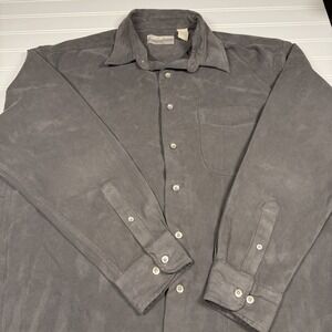 Fieldmaster Long Sleeve Button Up Shirt Men's‎ Large Grey Suede Polyester GUC